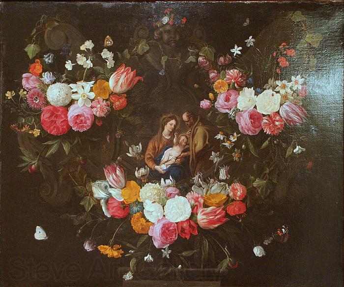 Jan Van Kessel Garland of Flowers with the Holy Family France oil painting art